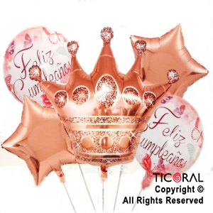 Set de globos feliz cumpleaños corona Rose