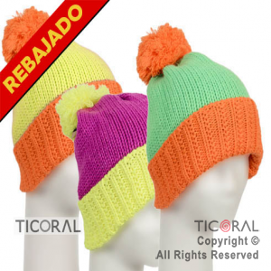 SOMBRERO LANA CON POM POM DE COLORES FLUO NEON HS6937 X 1