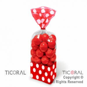 BOLSA CON FUELLE 10 x 15 CON LUNARES ROJO CON PRECINTOS HS7188-1 x 18