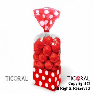 BOLSA CON FUELLE 10 x 15 CON LUNARES ROJO CON PRECINTOS HS7188-1 x 18