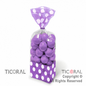 BOLSA CON FUELLE 10 x 15 CON LUNARES VIOLETA CON PRECINTOS HS7188-5 x 18