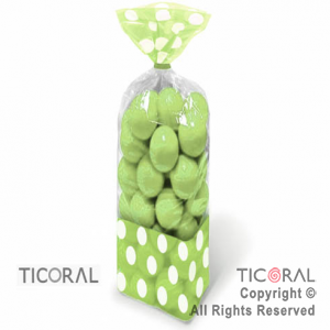 BOLSA CON FUELLE 8 x 27 CON LUNARES VERDE MANZANA CON PRECINTOS HS7190-4 x 10