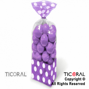 BOLSA CON FUELLE 8 x 27 CON LUNARES VIOLETA CON PRECINTOS HS7190-5 x 10