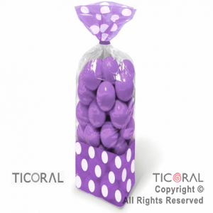 BOLSA CON FUELLE 8 x 27 CON LUNARES VIOLETA CON PRECINTOS HS7190-5 x 10