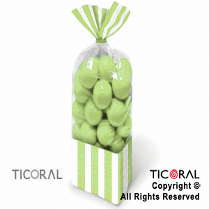 BOLSA CON FUELLE 8 x 27 CON RAYAS VERDE MANZANA CON PRECINTOS HS7191-4 x 10