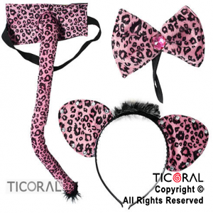 SET LEOPARDO LUJO ACCESORIO ROSA Y NEGRO HS6731-2 x 1