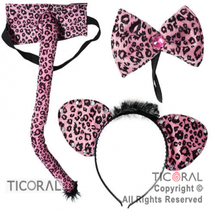 SET LEOPARDO LUJO ACCESORIO ROSA Y NEGRO HS6731-2 x 1