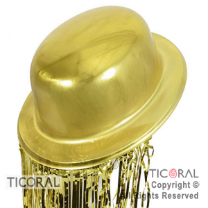 SOMBRERO BOMBIN METALIZADO ORO CON FLECO TINSEL PLASTICO HS7029 X 5