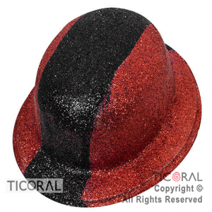 SOMBRERO BOMBIN GIBRE BICOLOR ROJO NEGRO Y ROJO PLASTICO HS7086 X 1