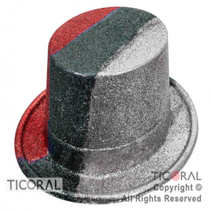 SOMBRERO GALERA ALTA GIBRE TRICOLOR PLATA ROJO Y NEGRO PLASTICO HS7171 X 1