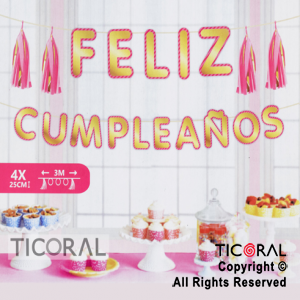 GUIR SET FELIZ CUMPLEAOS + BORLAS ROSA (3 MTS) HS8090-2 x 1