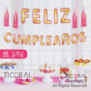 GUIR SET FELIZ CUMPLEAOS + BORLAS ROSA (3 MTS) HS8090-2 x 1