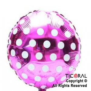 GLOBO MYLAR REDONDO 18  LUNARES PLATA FONDO FUCSIA ENVASADO HS7958-H-3 X 1 X ( 5 )