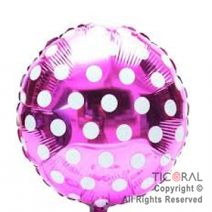 GLOBO MYLAR REDONDO 18  LUNARES PLATA FONDO FUCSIA ENVASADO HS7958-H-3 X 1 X ( 5 )