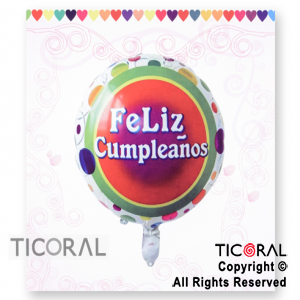 GLOBO MYLAR REDONDO 18 FELIZ CUMPLEAOS ENVASADO HS814 X 12 X ( 5 )