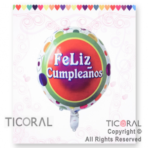 GLOBO MYLAR REDONDO 18 FELIZ CUMPLEAOS ENVASADO HS814 X 12 X ( 5 )