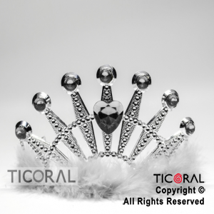 TIARA PLATA CON CORAZON PIEDRAS Y PLUMA BLANCA HS7978-1 x 1