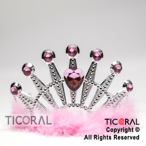 TIARA PLATA CON CORAZON PIEDRAS Y PLUMA ROSA HS7978-2 x 1