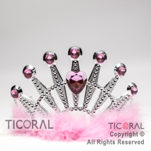 TIARA PLATA CON CORAZON PIEDRAS Y PLUMA ROSA HS7978-2 x 1