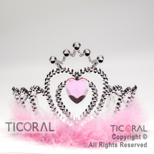 TIARA PLATA CON CORAZON CORONA Y PLUMA ROSA HS7980 x 1