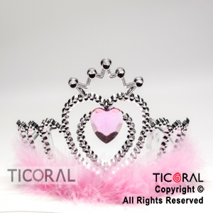 TIARA PLATA CON CORAZON CORONA Y PLUMA ROSA HS7980 x 1