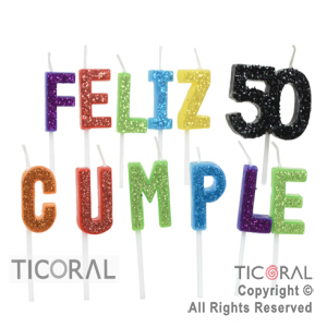 VELA SET FRASE FELIZ CUMPLE 50 GIBREADA MULTICOLOR HS8073 X 1