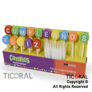 VELA SET FRASE FELIZ CUMPLEAOS MULTICOLOR PORTAVELA CON VELA BLANCAS HS8078 X 1