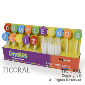 VELA SET FRASE FELIZ CUMPLEAOS MULTICOLOR PORTAVELA CON VELA BLANCAS HS8078 X 1