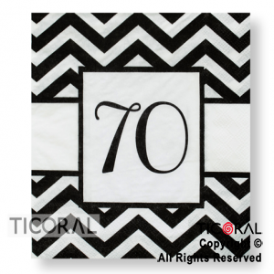 SERVILLETA 33X33 CON NUMERO 70 BLANCA Y NEGRA HS8029-4 x 20