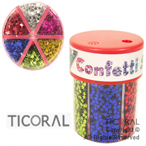 CONFETI ESTRELLA 6 COLORES EN FRASCO DOSIFICADOR 60g  HS8251-1 x 1