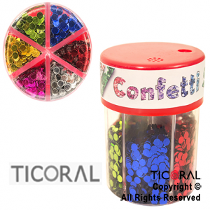 CONFETI CIRCULO 6 COLORES EN FRASCO DOSIFICADOR 60g  HS8251-2 x 1