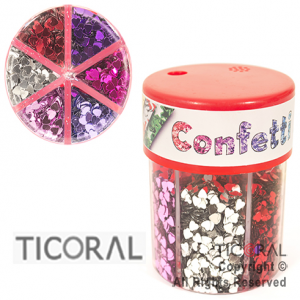 CONFETI CORAZON 6 COLORES EN FRASCO DOSIFICADOR 60g  HS8251-3 x 1