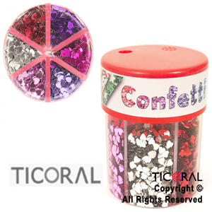 CONFETI CORAZON 6 COLORES EN FRASCO DOSIFICADOR 60g  HS8251-3 x 1