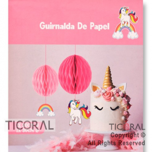 ADORNO DE PAPEL UNICORNIO Y ARCO IRIS 20CM  Y 30CM HS8650 x 1