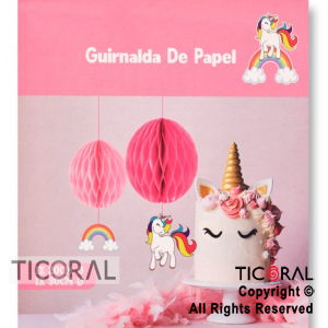 ADORNO DE PAPEL UNICORNIO Y ARCO IRIS 20CM  Y 30CM HS8650 x 1