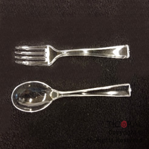 CUBIERTOS DE PLASTICO TENEDOR Y CUCHARA MINI CRISTAL HS9005-2 X 36