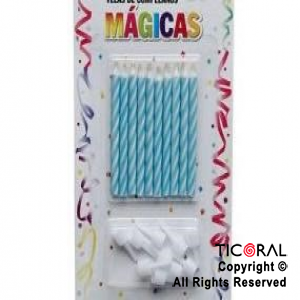 VELAS 6 CM MAGICAS CELESTE x 10