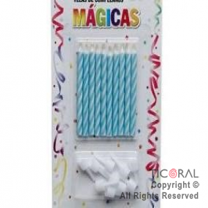 VELAS 6 CM MAGICAS CELESTE x 10