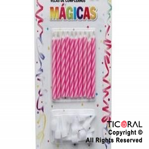 VELAS 6 CM MAGICAS ROSA x 10