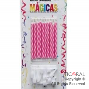 VELAS 6 CM MAGICAS ROSA x 10