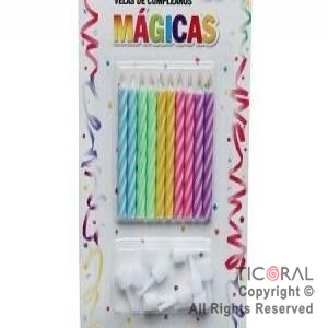 VELAS 6 CM MAGICAS MULTICOLOR x 10