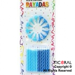 VELAS 6 CM COMBINADAS CON PORTAVELAS AZULES x 24