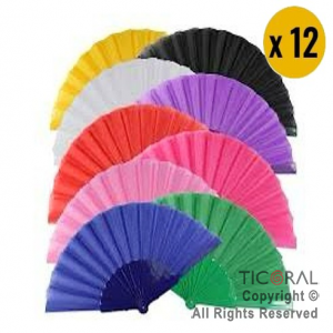 ABANICO DE TELA COLORES SURTIDOS x 12