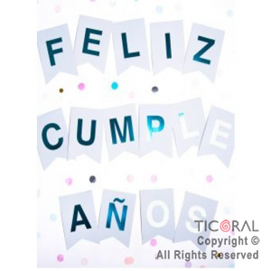 BANDERIN FELIZ CUMPLE COLOR CELESTE CON STAMPING AZUL x 1