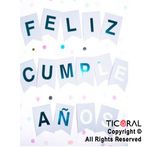 BANDERIN FELIZ CUMPLE COLOR CELESTE CON STAMPING AZUL x 1