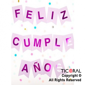 BANDERIN FELIZ CUMPLE LILA COLOR CON STAMPING VIOLETA x 1