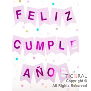 BANDERIN FELIZ CUMPLE LILA COLOR CON STAMPING VIOLETA x 1