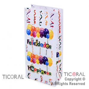 BOLSITA PAPEL GLOBOS FELICIDADES 12.5X24.5CM x 10