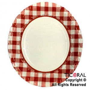 PLATO  IMPRESO PICNIC ROJO CUADRILLE 22.5CM x 10