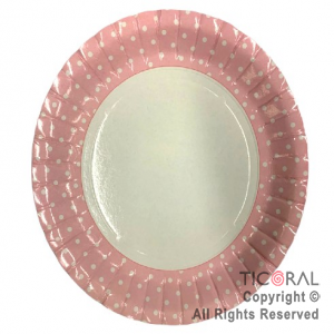 PLATO IMPRESO BORDE ROSA LUNARES BLANCOS 22.5CM x 10